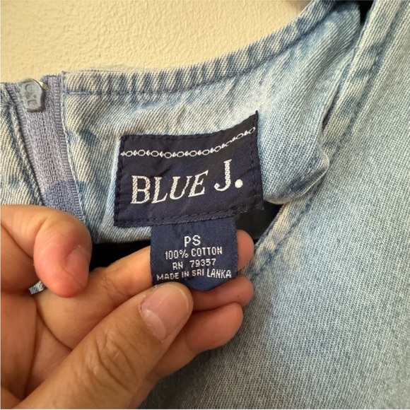 Vintage x Blue J Blue and Yellow Mini Dress Casual Crew Neck Short Sleeve, - Picture 2 of 8